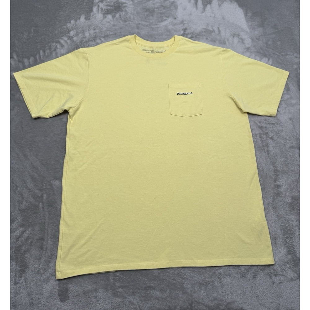 Patagonia T-shirt Mens Medium Yellow Short Sleeve Responsibili-tee Graphic Trail